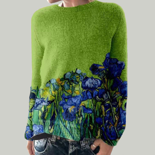 Women’s Colorful Casual Sweater with Romantic Flower Patterns