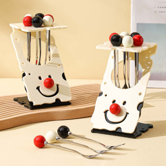 Cute Clown Stainless Fruit Fork Tableware Storage Rack