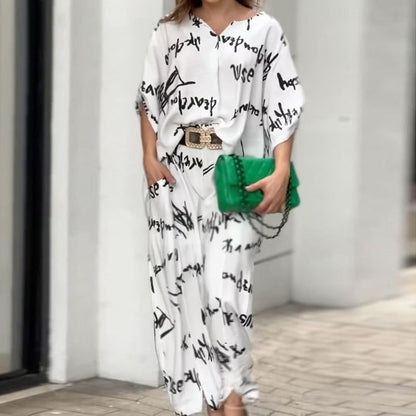 Women's Letter Print Elegant Two-piece Suit