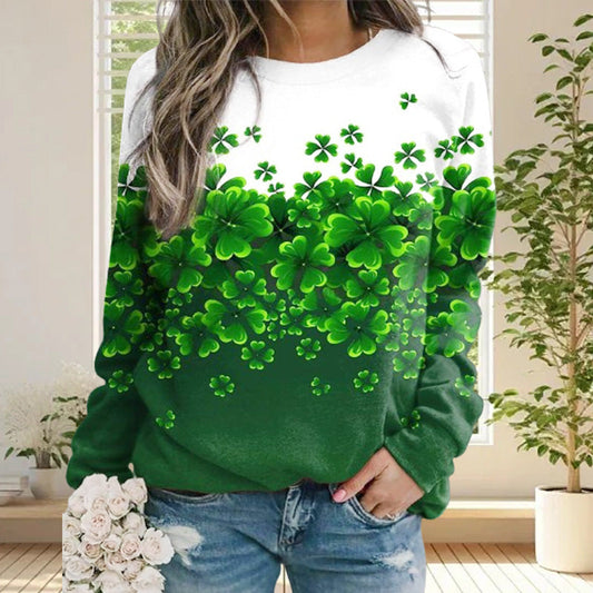 Women's Long Sleeve Clover Crew Neck Casual Top