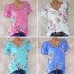 Floral Print Lace V-Neck Women's Top