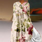 Women's Vintage Botanical Floral Design Print Lace-Up Dress
